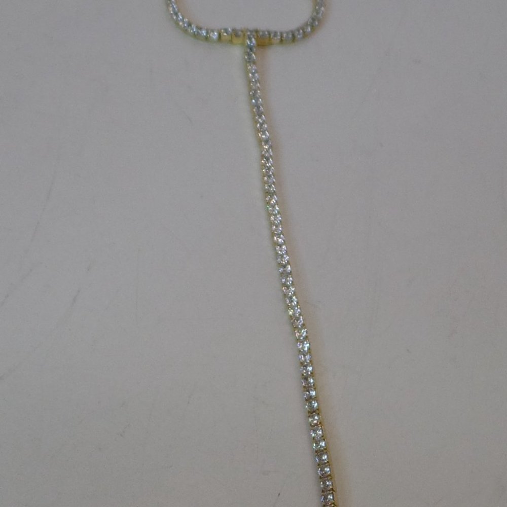 Worn 1X Unbranded Goldtone & CZ Bling Necklace "Y" Adj 15"  Tail  6.5" Beautiful - Picture 4 of 9